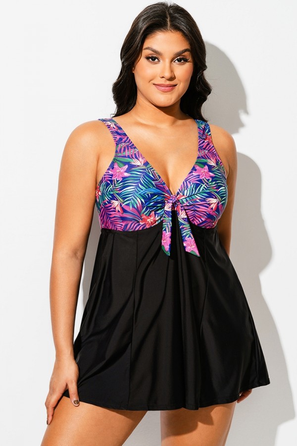Vestido De Baño V-Cuello Lazada Frontal Con Control De Abdomen