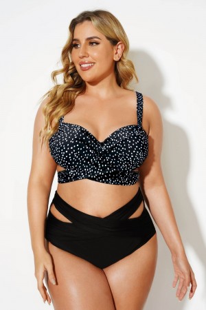 Top De Bikini Blanco Y Negro Con Aros Y Lunares