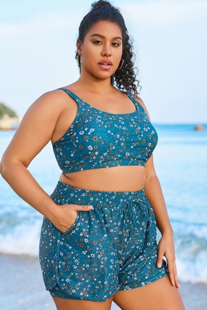Top De Bikini De Mujer Tirantes Anchos Con Estampado Floral Azul