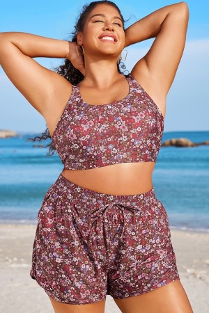 Top De Bikini Con Cuello Cuadrado Y Estampado Floral De Talla Grande