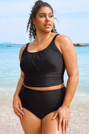Top de Bikini Corto Negro Liso de Talla Grande
