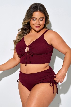 Top De Bikini De Cintura Alta Con Tirantes Finos Y Lazo Frontal