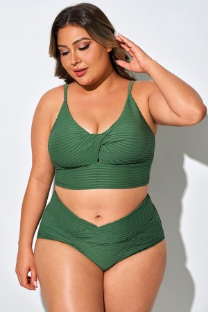 Top De Bikini Con Tirantes Finos Y Parte Delantera Torcida De Talla Grande