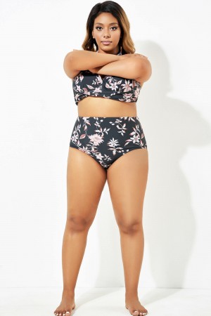 Braga de Baño Negro Estampado Cintura Alta para Señora