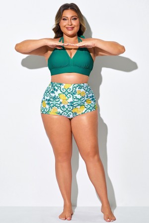 Braguita de cintura alta con estampado de limones y flores para mujer