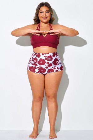 Braguita de cintura alta elegante con estampado floral rojo para mujer