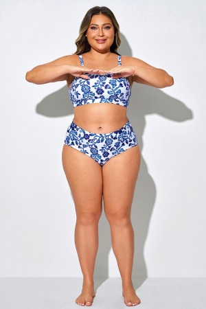 Braguita de bikini floral azul porcelana para vacaciones en la playa