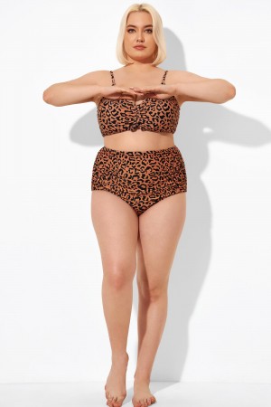 Braga Bikini Leopardo Cintura Alta Volante