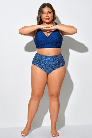 Braga De Bikini De Cintura Alta Azul Con Lunares