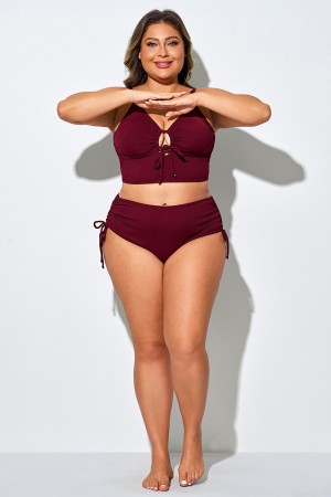 Braguita de bikini de cintura alta con cordón lateral color carmesí