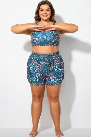 Pantalones Cortos de Talla Grande Cintura Media con Floral Estampado para Mujer