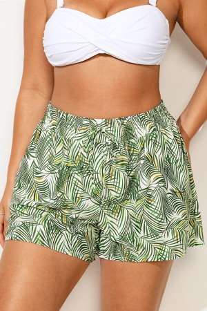 Braga De Baño Blanca Y Verde De Talla Grande Con Palmera Estampado Para Mujer