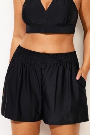 Pantalón Corto Color Negro Cintura Alta De Gasa Brisa Solar