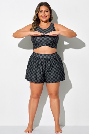 Bañador de secado rápido con bolsillos y cuadros negros