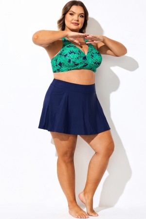 Falda De Baño De Cintura Alta Azul Marino Con Braguita