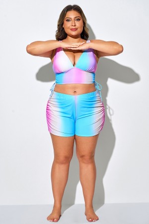 Parte Inferior De Bikini Adelgazante De Cintura Alta Con Estampado Colorido De Talla Grande