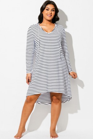 Vestido con Capucha y Rayas Blancas y Negras