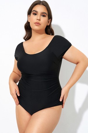 Traje de Baño de Una Pieza Negro Sólido Elegante con Escalera Espalda