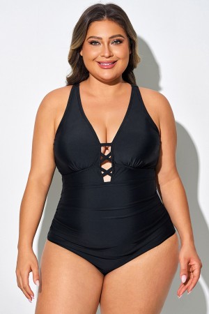 Traje de baño de una pieza con escote en V profundo y espalda cruzada