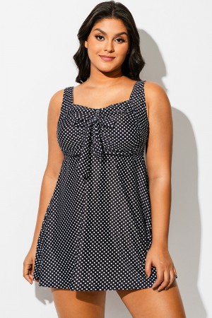 Traje de Baño Sexy con Nudo y Lunares en Blanco y Negro