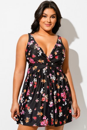 Traje De Baño Cruzado Con Escote En V Y Estampado Floral