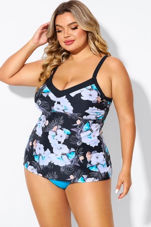 Top de Tankini de Aros A-línea con Floral Estampado para Mujer