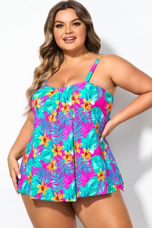 Top Tankini de Talla Grande Bandeau con Floral Estampado