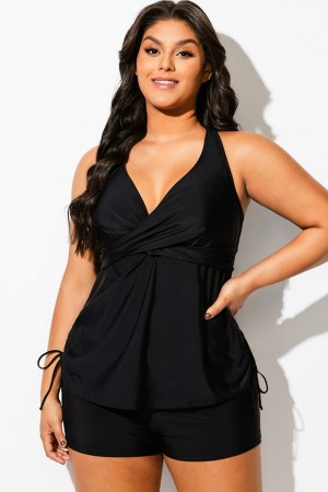 Top Tankini con Tirantes Ajustables Laterales y Cordón Ajustable