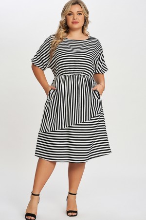 Vestido Bolsillo Abierto con Cintura Elástica a Rayas