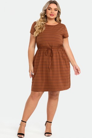 Vestido de Talla Grande Cordón Ajustable a Rayas para Mujer