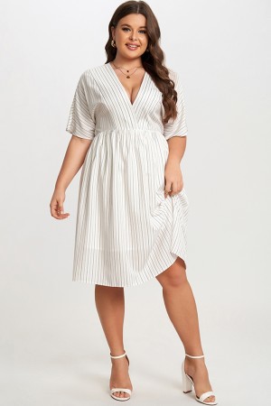 Vestido Mini de V-cuello con Manga Dolman a Rayas para Mujer