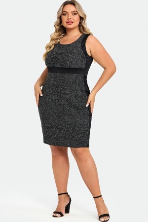 Vestido Midi Negro de Talla Grande con Paneles Contorneados