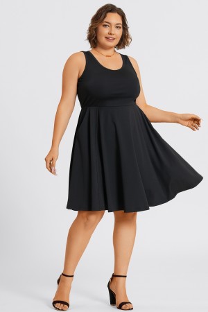 Vestido Midi Cuello Cuadrado Bolsillo sin Mangas