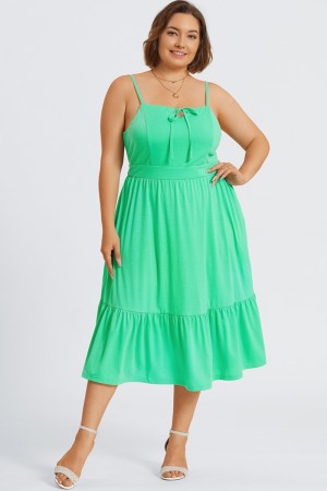 Vestido Maxi Verde de Talla Grande Corbata Frontal