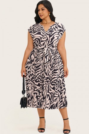 Vestido midi con cinturón y manga japonesa con estampado aleatorio