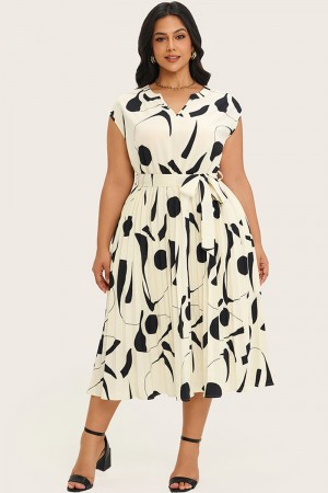Vestido midi con estampado floral y cinturón