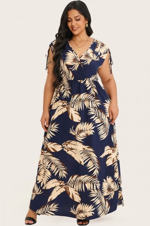 Vestido largo dividido con cuello en V y estampado floral para mujer