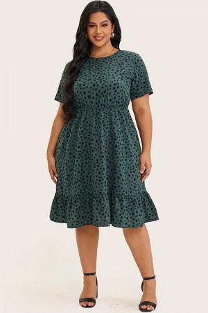 Vestido midi de manga corta con estampado de lunares