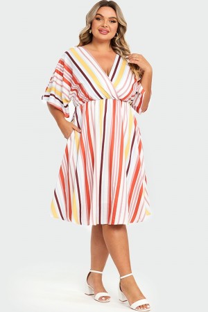 Vestido Maxi Color V-cuello de Manga Dolman a Rayas