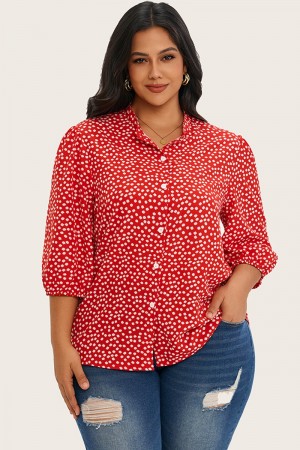 Blusa con estampado floral y mangas de linterna roja