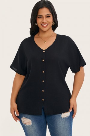 Camiseta de manga corta con adornos negra