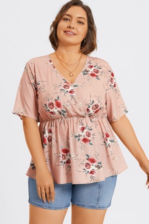 Blusa Dobladillo Asimétrico y Volantes con Floral Estampado