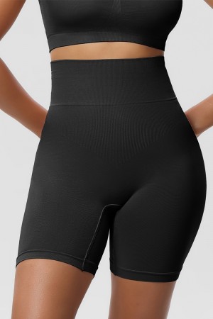 Shorts Moldeadores Negro Sólido De Cintura Alta Control De Barriga