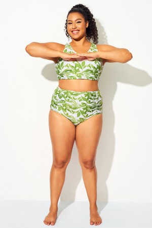 Parte Inferior De Cintura Alta Verde Tropical De Talla Grande