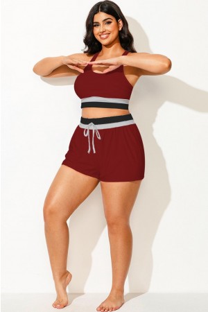 Pantalones cortos de cintura media para mujer, de talla grande, color rojo oscuro