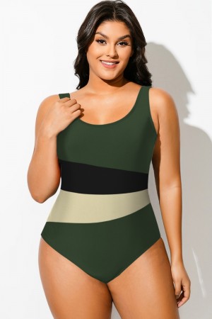 Traje de baño de una pieza push up con patchwork Evergreen Dusk